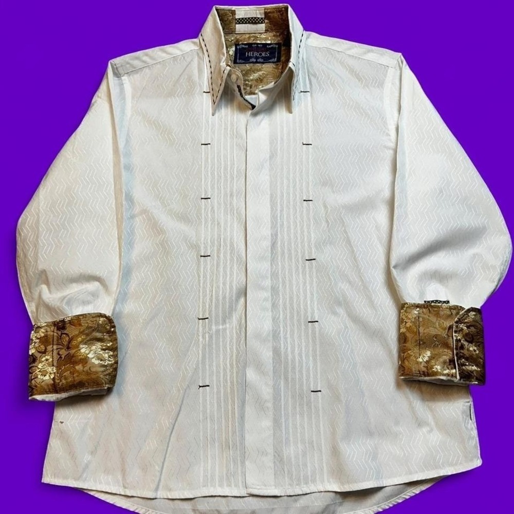 English Heroes flip cuff white gold button collared preppy‎ shirt size large